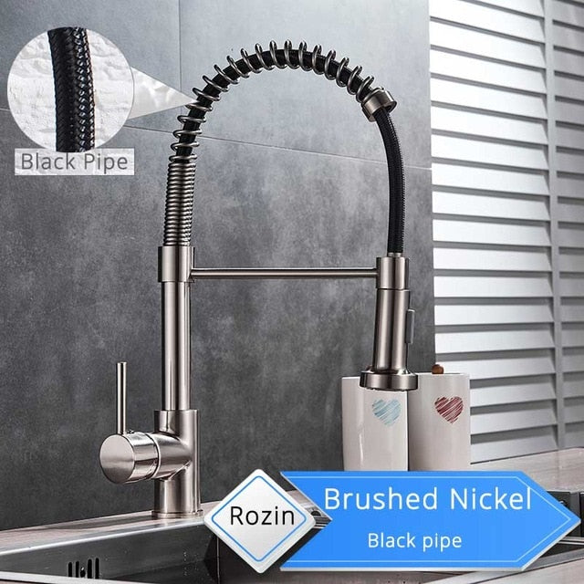 Rozin Matte Black Kitchen Faucet Deck Mounted Mixer Tap 360 Degree Rotation Stream Sprayer Nozzle Kitchen Sink Hot Cold Taps