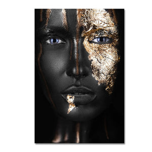 African Art Black and Gold Woman Oil Painting on Canvas Cuadros Posters and Prints Scandinavian Wall Art Picture for Living Room