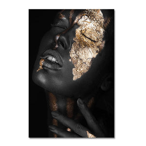 African Art Black and Gold Woman Oil Painting on Canvas Cuadros Posters and Prints Scandinavian Wall Art Picture for Living Room