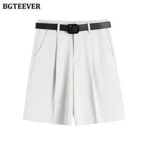 BGTEEVER Fashion High Waist Women Shorts Casual Half- length Sashes Belted Women Loose Shorts Pockets 2020 Spring Summer