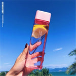 New Square Frosted Plastic Water Bottle Portable Transparent Bottle Fruit Juice Leak-proof Outdoor Sport Travel Camping Bottle