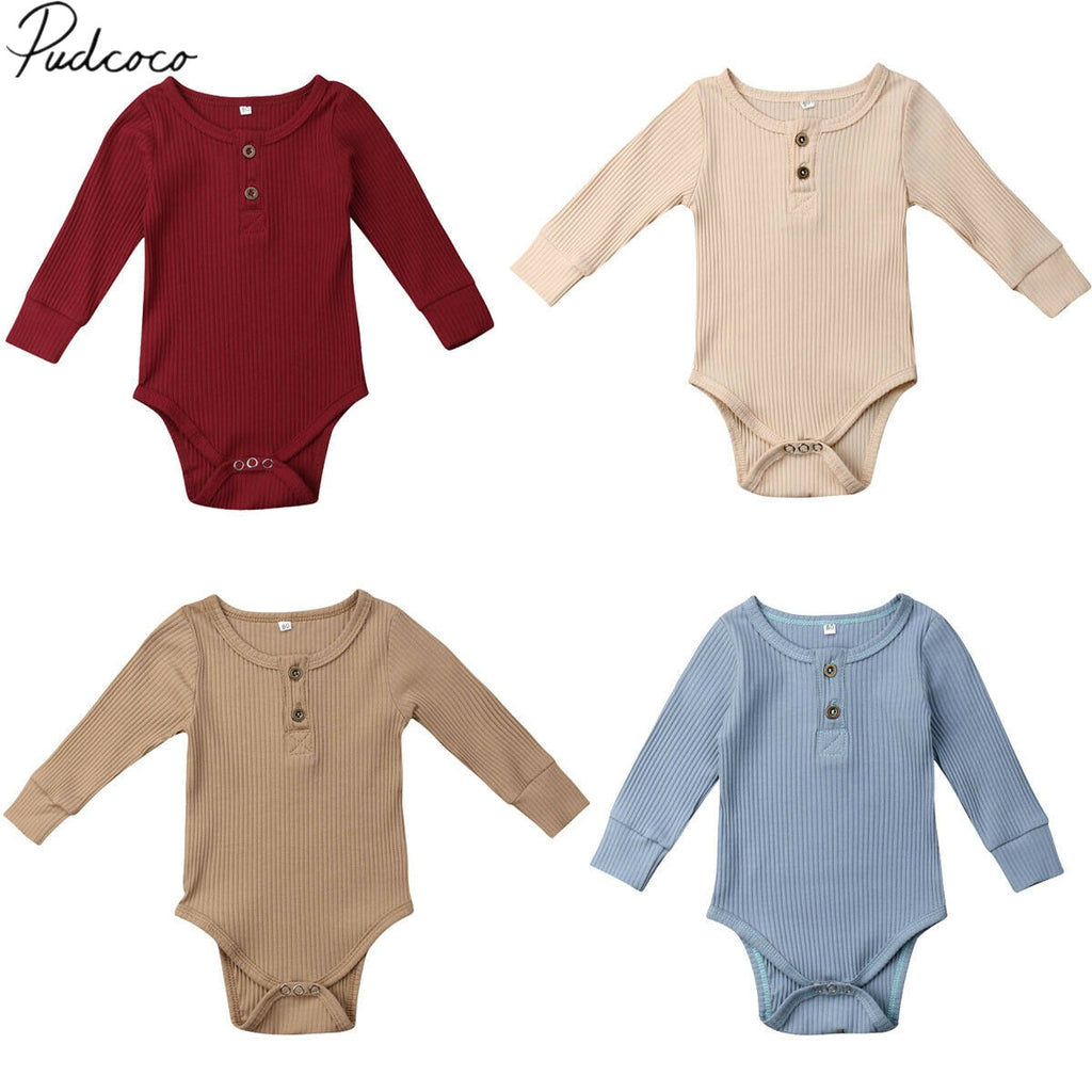 2020 Brand New Newborn Infant Baby Girl Boy Ribbed Bodysuit  Ruffle One-Pieces Solid Jumpsuit Long Sleeve Outfits Spring Sunsuit