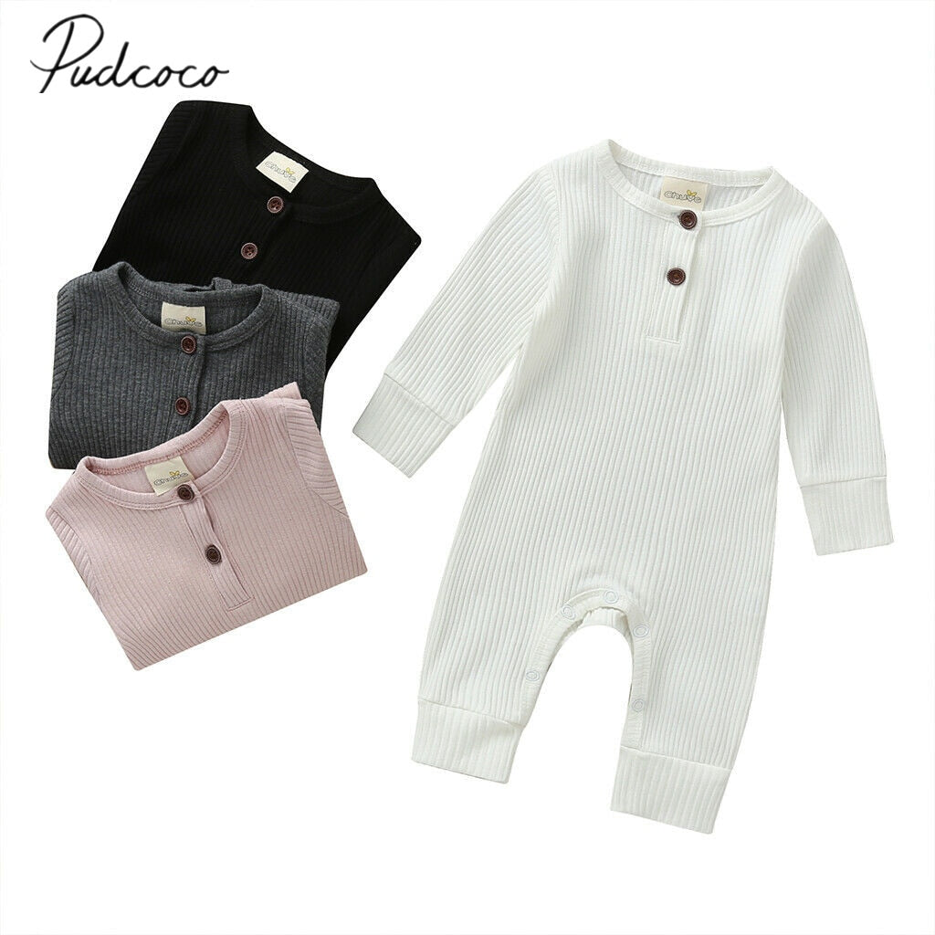 2020 Baby Spring Autumn Clothing Newborn Infant Baby Boy Girl Cotton Romper Knitted Ribbed Jumpsuit Solid Clothes Warm Outfit