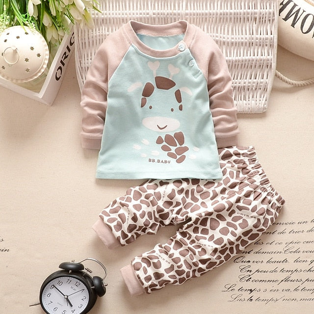 Baby Boys Clothes 2pcs Newborn Baby Girls Cartoon Clothing Autumn Winter Cartoon Cotton Shirt Baby Boy Clothes Set Long-Sleeved