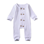 Infant Baby Girl Boy Solid Jumpsuit Long Sleeve Zipper Buttons Ribbed Jumpsuit Pure Cotton Jumpsuit Baby Round Neck Rompers