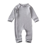 Infant Baby Girl Boy Solid Jumpsuit Long Sleeve Zipper Buttons Ribbed Jumpsuit Pure Cotton Jumpsuit Baby Round Neck Rompers