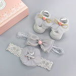 Infant Newborn Baby Girls 3Pcs/Set Slipper Socks Headband Gift Box Foot Socks Lace Crown Hair Band Accessories Photo Props