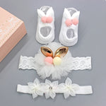 Infant Newborn Baby Girls 3Pcs/Set Slipper Socks Headband Gift Box Foot Socks Lace Crown Hair Band Accessories Photo Props