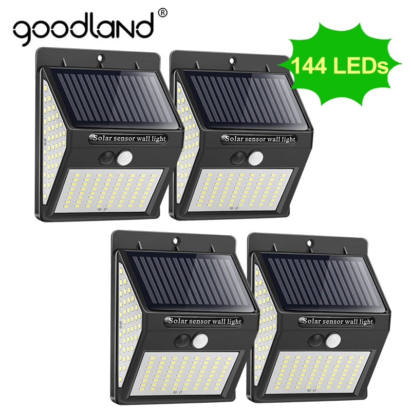 Goodland 144 100 LED Solar Light Outdoor Solar Lamp PIR Motion Sensor Solar Powered Sunlight Street Light for Garden Decoration