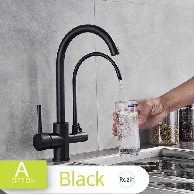 Rozin Purification Kitchen Faucets Black Pull Out Kitchen Water Filter Tap 3 Way Mixer torneira para cozinha de parede Crane
