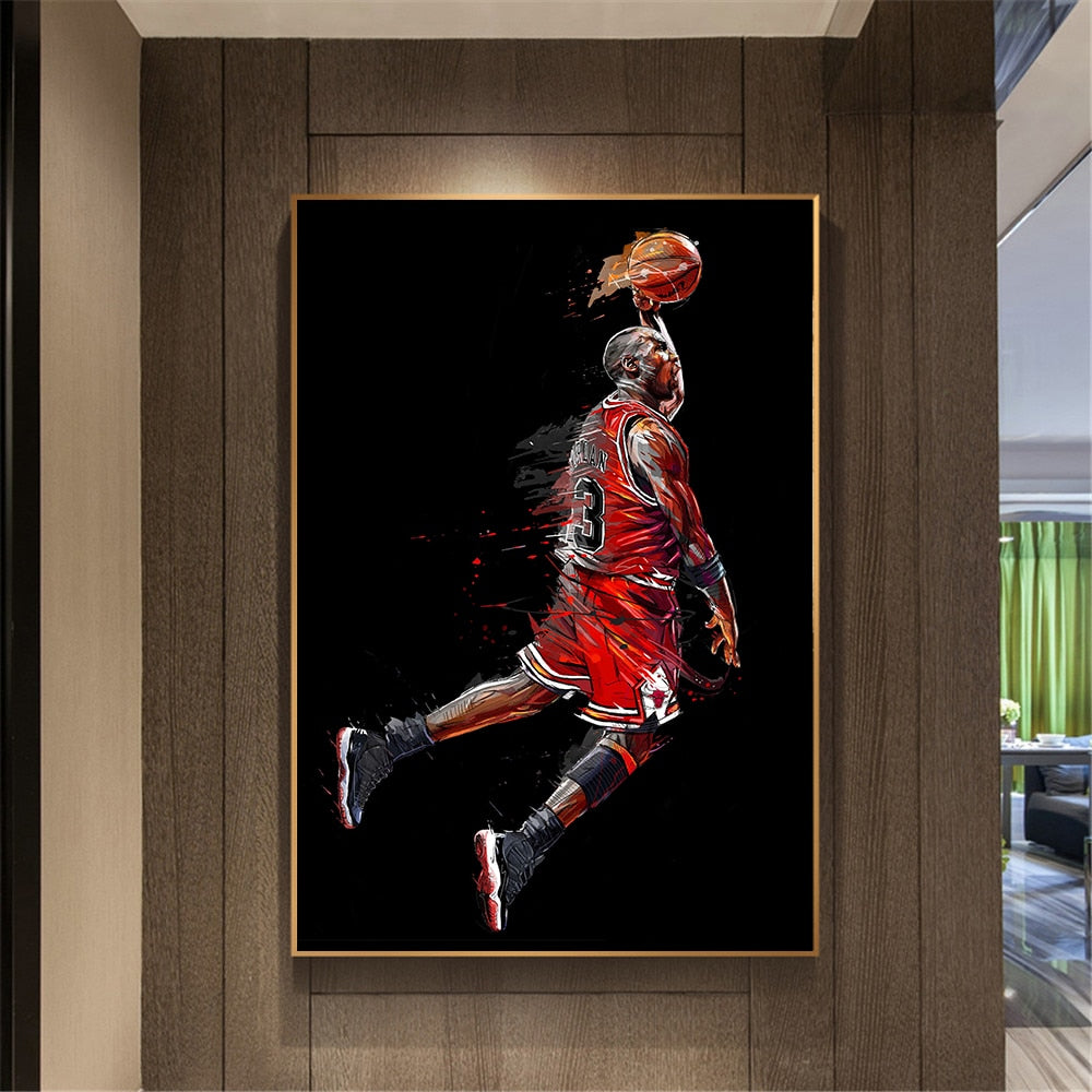 מופשט אמנות צבוע-Hang Michael Jordan Poster Fly Dunk כדורסל תמונות קיר לסלון קישוט חדר שינה ספורט בד