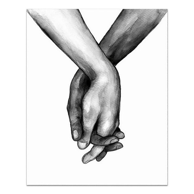 "היד הרומנטית השחורה הלבנה" ב - "בד ציור" ציור האהבה של וול ארט פוסטר "