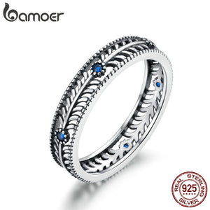 bamoer Authentic 925 Sterling Silver Classical Vine CZ Pendant Finger Rings for Women Engagement Statement Jewelry SCR660