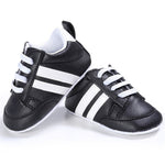 2020 Baby Shoes Newborn Boys Girls Two Striped First Walkers Kids Toddlers Lace Up PU Leather Soft Soles Sneakers 0-18 Months