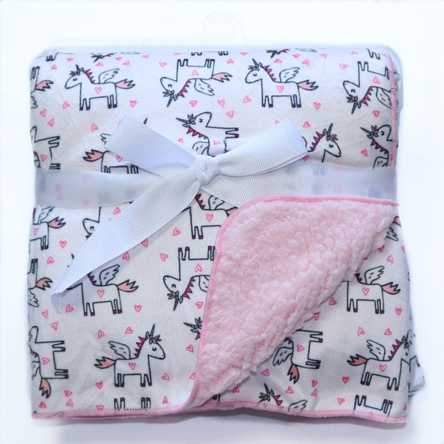 Baby Blankets New Thicken Double Layer Coral Fleece Infant Swaddle Bebe Envelope Wrap Owl Printed Newborn Baby Bedding Blanket