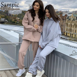 Sampic Autumn Winter Sport Tracksuit Women Hoodies Set Long Sleeve Loose Oversized Shirt Tops And Pants Suit Two Piece Set