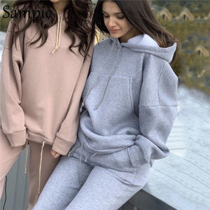 Sampic Autumn Winter Sport Tracksuit Women Hoodies Set Long Sleeve Loose Oversized Shirt Tops And Pants Suit Two Piece Set