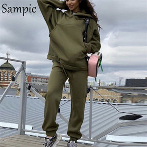 Sampic Autumn Winter Sport Tracksuit Women Hoodies Set Long Sleeve Loose Oversized Shirt Tops And Pants Suit Two Piece Set