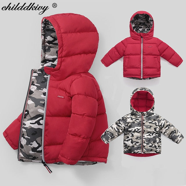 Boys Coats Winter Kids down cotton jacket Childrens' jacket Parka for  Girl Camouflage Wearable on both sides Baby Clothing