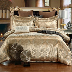 Luxury 2/3pcs Bedding Set Satin Jacquard Duvet Cover Sets 1 Quilt Cover + 1/2 Pillowcases US/EU Size Single Twin Full Queen King
