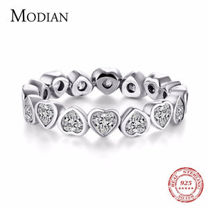 Modian Fashion Classic Cubic Zirconia Jewelry Real 925 sterling silver Love Hearts Ring Eternity Simulated Ring Bands Jewelry