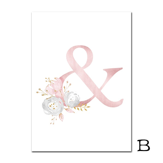 Rabbit Canvas Poster Nursery Wall Art Painting Girl's Custom Name Poster Pink Flower Print Nordic Wall Pictures Baby Room Decor