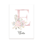 Rabbit Canvas Poster Nursery Wall Art Painting Girl's Custom Name Poster Pink Flower Print Nordic Wall Pictures Baby Room Decor