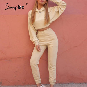 Simplee Leisure long sleeve suit Women's home set hooded loose Street style women's two piece Jogging sets autumn winter 2020