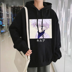 אנימה יפנית מצחיק Killua עיניים Killua HxH קפוצ 'ונים 2020 חורף יפן סגנון האנטר X האנטר חולצות Streetwear לנשים / גברים