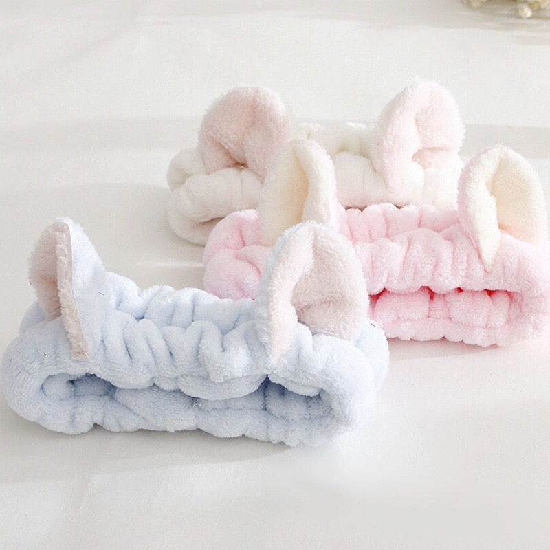 Women Girls Cute Coral Fleece Cat Ears Elastic Headbands Soft Comfortable Wash Face Bath Hairbands Photo Prop Hair Accessories