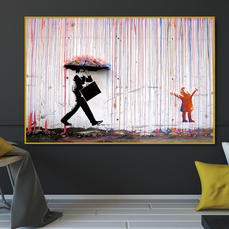 Banksy Graffiti Art Colorful Rain Abstract Canvas Painting Wall Art Posters and Prints Wall Pictures Canvas Home Wall Decoration