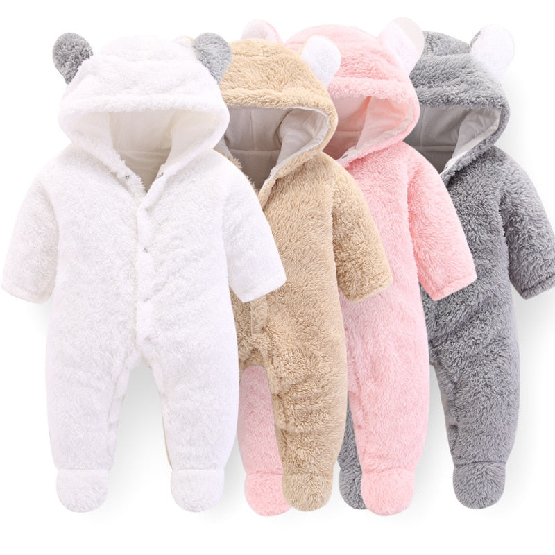 Unisex Baby Rompers Boys Girls Fleece Hooded Winter Fleece Jumpsuit Soft Cute  Cartoon Coats Newborn Infant Bodysuits