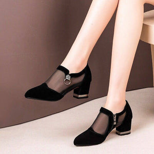 MCCKLE Women High Heel Shoes Mesh Breathable Pumps Zip Pointed Toe Thick Heels Fashion Female Dress Shoes Elegant Footwear New