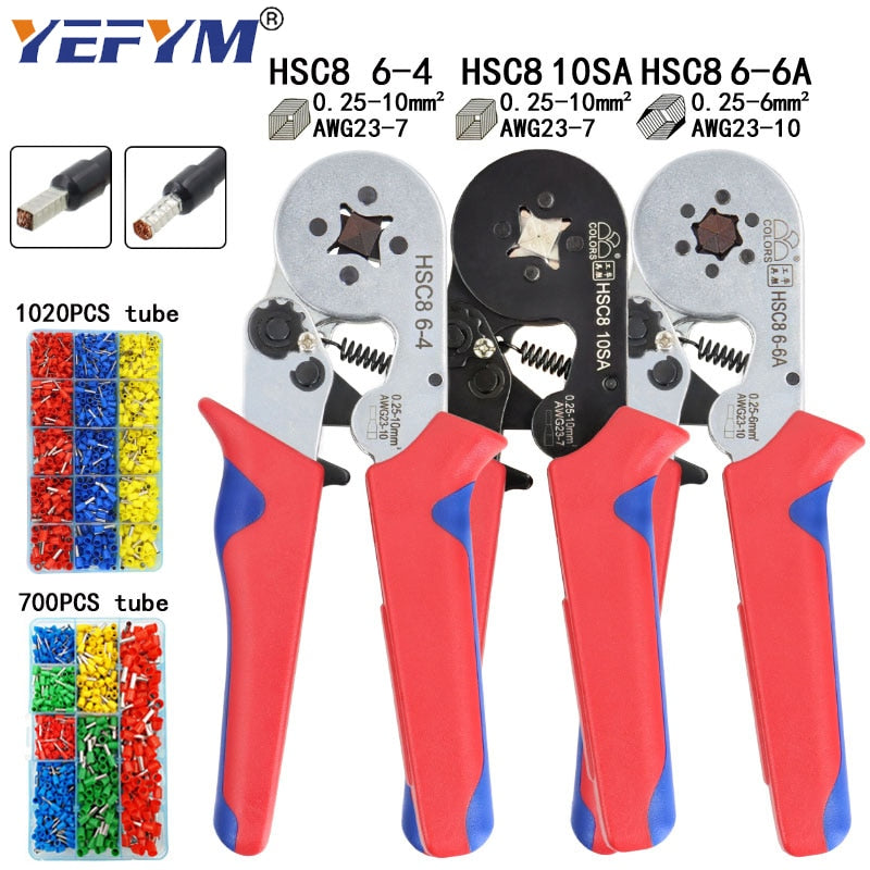 Tubular terminal crimping tools mini electrical pliers HSC8 10SA/6-4 0.25-10mm2 23-7AWG 6-6A 0.25-6mm2 high precision clamp set