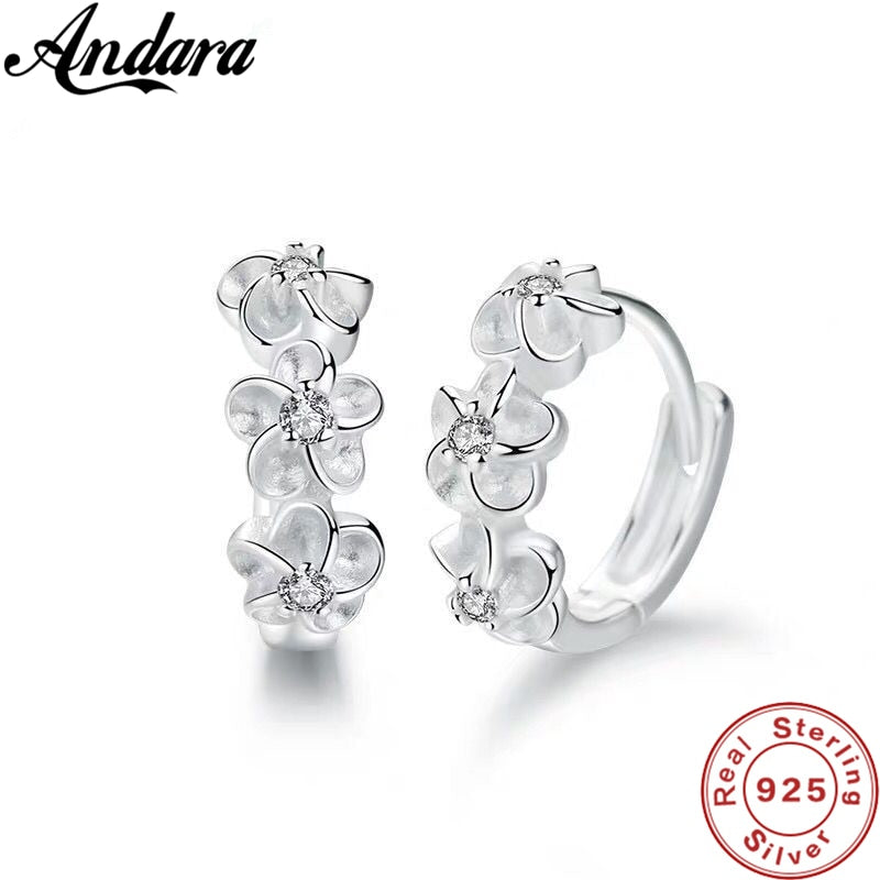 New 925 Sterling Silver Earrings Small Flower Round Earrings Female Charm Jewelry Gift