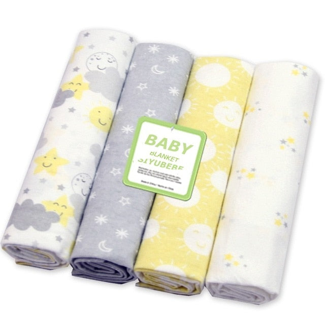 4Pcs/Lot 100% Cotton Flannel Receiving Baby Blanket Soft Muslin Diapers Newborn Swaddle Blanket 76*76CM Baby Blankets Newborn