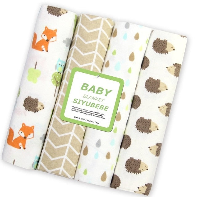 4Pcs/Lot 100% Cotton Flannel Receiving Baby Blanket Soft Muslin Diapers Newborn Swaddle Blanket 76*76CM Baby Blankets Newborn