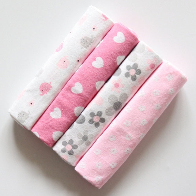 4Pcs/Lot 100% Cotton Flannel Receiving Baby Blanket Soft Muslin Diapers Newborn Swaddle Blanket 76*76CM Baby Blankets Newborn