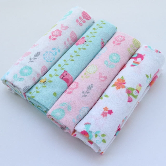 4Pcs/Lot 100% Cotton Flannel Receiving Baby Blanket Soft Muslin Diapers Newborn Swaddle Blanket 76*76CM Baby Blankets Newborn