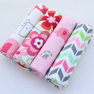 4Pcs/Lot 100% Cotton Flannel Receiving Baby Blanket Soft Muslin Diapers Newborn Swaddle Blanket 76*76CM Baby Blankets Newborn