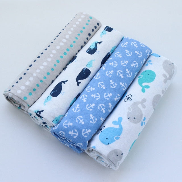 4Pcs/Lot 100% Cotton Flannel Receiving Baby Blanket Soft Muslin Diapers Newborn Swaddle Blanket 76*76CM Baby Blankets Newborn