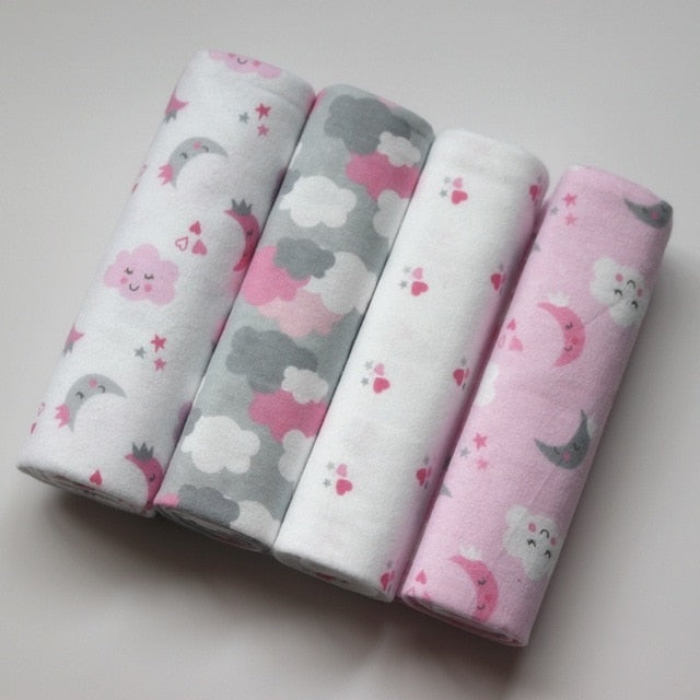 4Pcs/Lot 100% Cotton Flannel Receiving Baby Blanket Soft Muslin Diapers Newborn Swaddle Blanket 76*76CM Baby Blankets Newborn