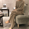 2020 New Fashion Winter Women's Thicken Warm Knitted Pullover Sweater Two-Piece Suits +High Waist Loose Wide Leg Pants Set