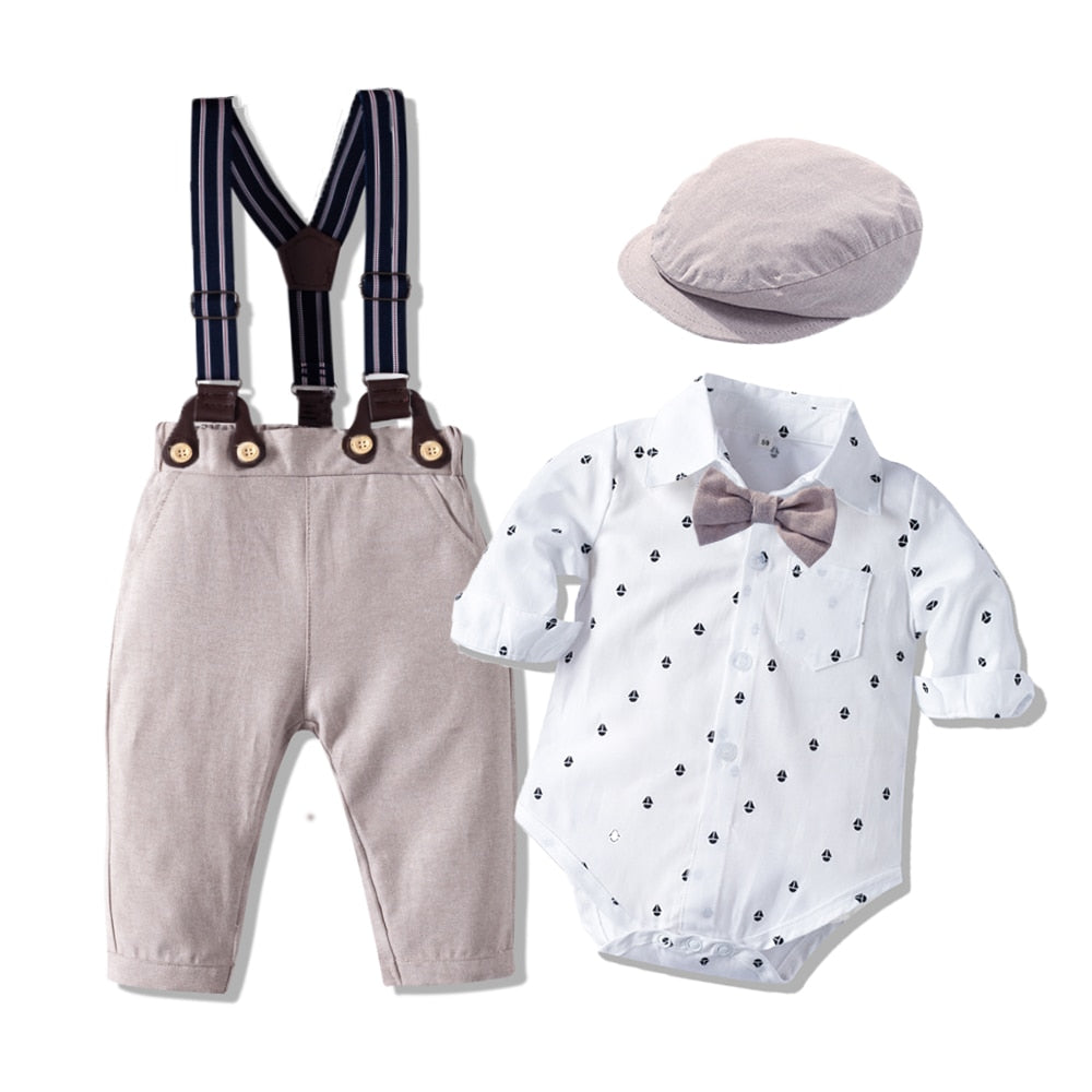 Romper Clothes Set For Baby Boy With Bow Hat Gentleman Striped Summer Suit With Bow Toddler Kid Bodysuit Set Infant Boy Clothing