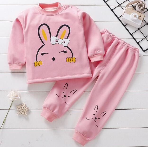 2020 2pcs Baby Boy Girls Underwear Set Plus Velvet Thickening Pajamas Thermal Underwear Winter Boy Cartoon Clothing Suit BB0