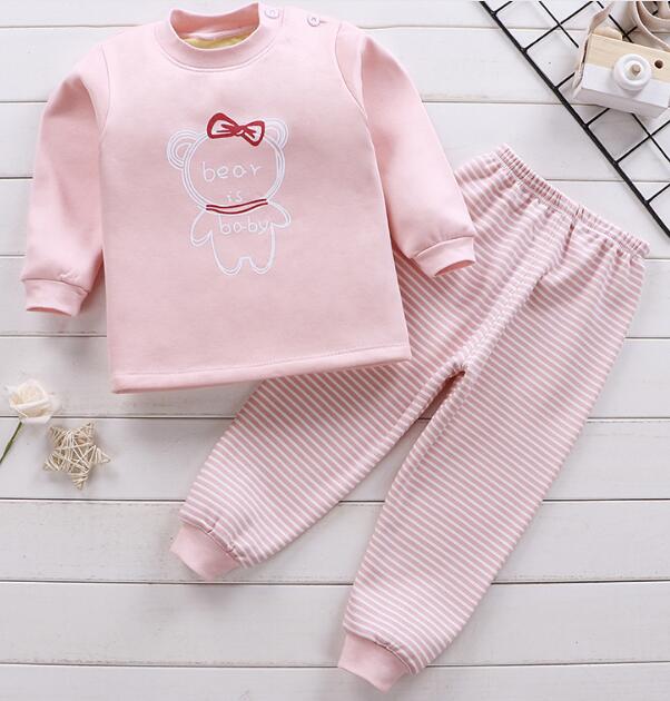 2020 2pcs Baby Boy Girls Underwear Set Plus Velvet Thickening Pajamas Thermal Underwear Winter Boy Cartoon Clothing Suit BB0