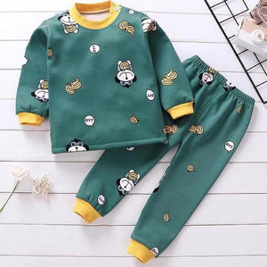 2020 2pcs Baby Boy Girls Underwear Set Plus Velvet Thickening Pajamas Thermal Underwear Winter Boy Cartoon Clothing Suit BB0