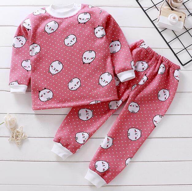 2020 2pcs Baby Boy Girls Underwear Set Plus Velvet Thickening Pajamas Thermal Underwear Winter Boy Cartoon Clothing Suit BB0