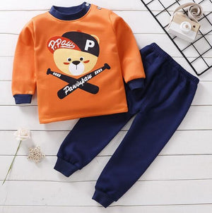 2020 2pcs Baby Boy Girls Underwear Set Plus Velvet Thickening Pajamas Thermal Underwear Winter Boy Cartoon Clothing Suit BB0