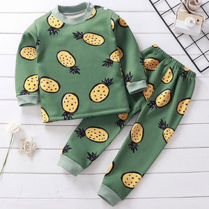 2020 2pcs Baby Boy Girls Underwear Set Plus Velvet Thickening Pajamas Thermal Underwear Winter Boy Cartoon Clothing Suit BB0